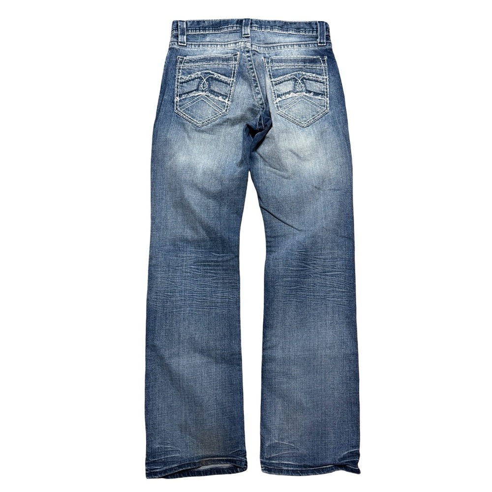 Mens Y2K Decree Grunge Style Medium Wash Boot Cut Denim Jeans Size 29x32